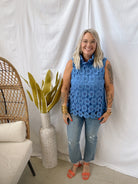 High Neck Lace Sleeveless Tank Top-Blue-Final Sale-Tank Tops-Umgee-The Silo Boutique, Women's Fashion Boutique Located in Warren and Grand Forks North Dakota