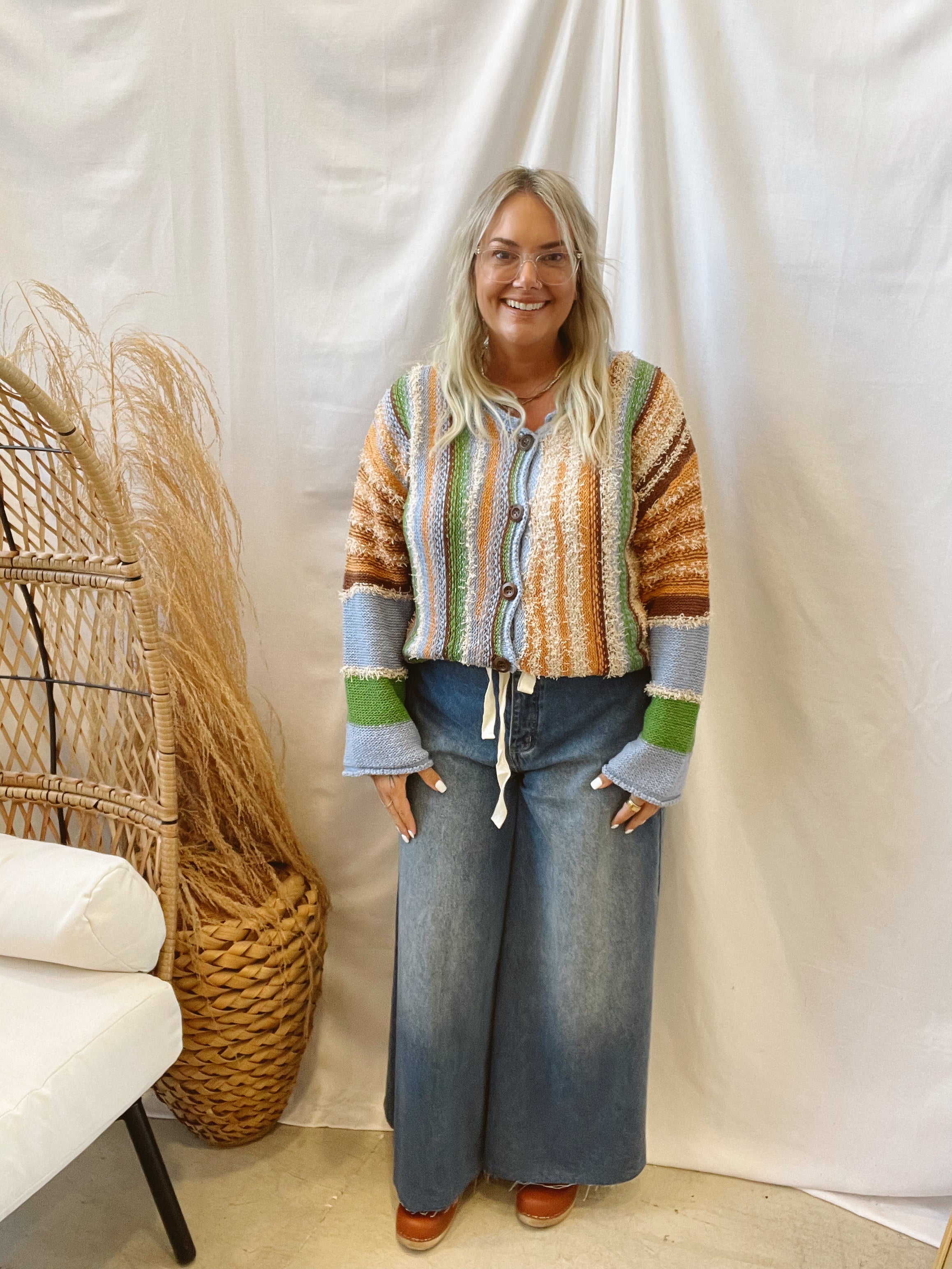 Sky Boho Button Front Sweater-Sweaters-eesome-The Silo Boutique, Women's Fashion Boutique Located in Warren and Grand Forks North Dakota