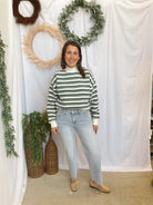 Super Soft Striped Mock Sweatshirt-Green-sweashirts-lelis-The Silo Boutique, Women's Fashion Boutique Located in Warren and Grand Forks North Dakota