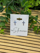 Mary Cross Stud Earrings - Silver-Earrings-Dallas Market-The Silo Boutique, Women's Fashion Boutique Located in Warren and Grand Forks North Dakota