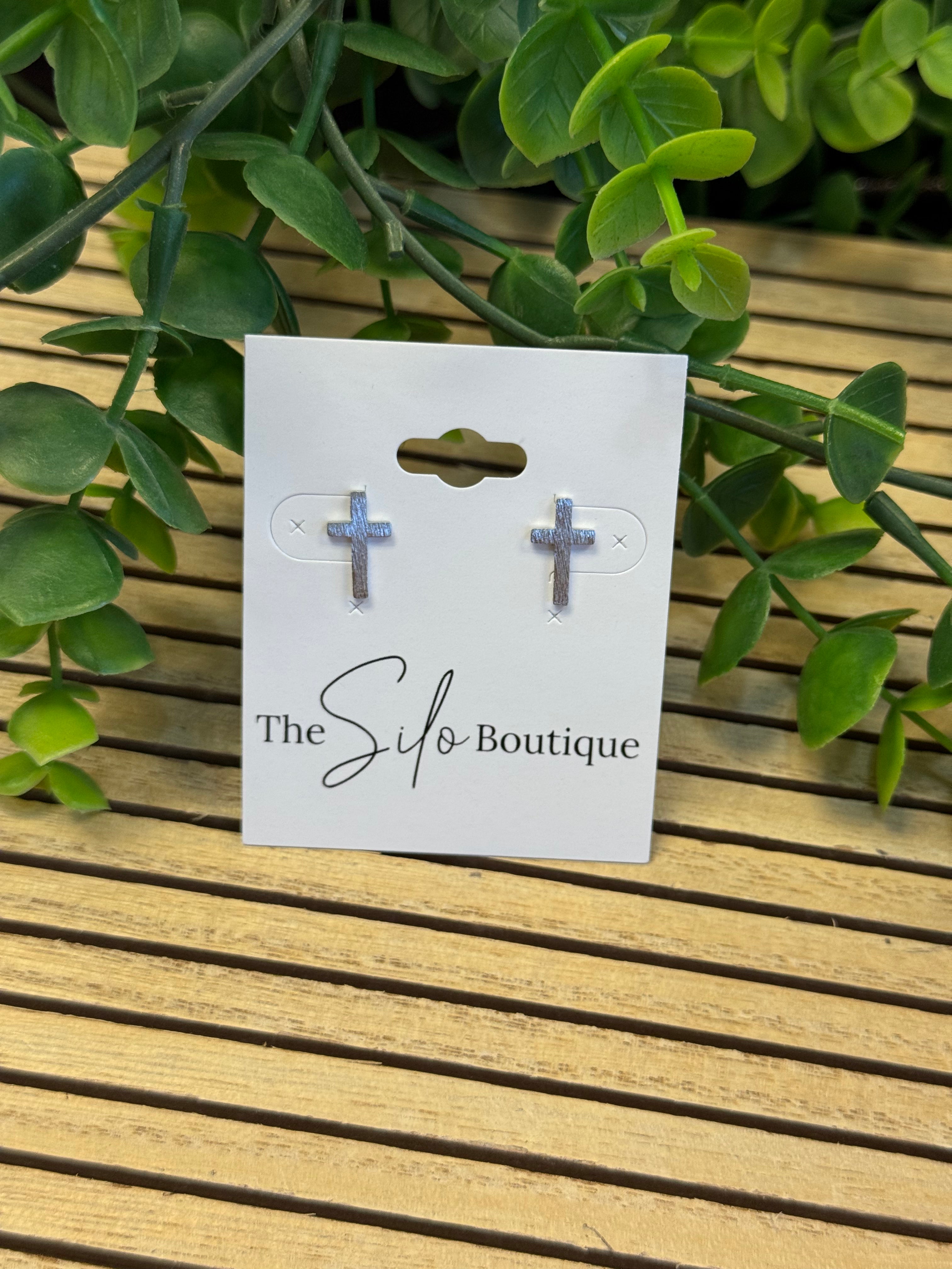 Mary Cross Stud Earrings - Silver-Earrings-Dallas Market-The Silo Boutique, Women's Fashion Boutique Located in Warren and Grand Forks North Dakota