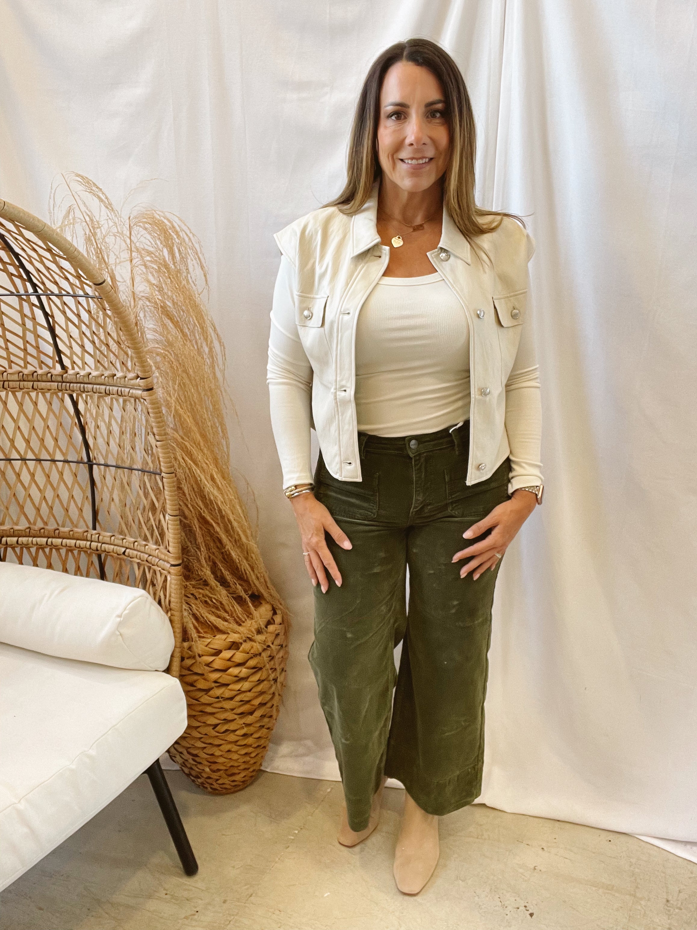 Leather Button Up Tank Vest-Ivory-Vests-mystree-The Silo Boutique, Women's Fashion Boutique Located in Warren and Grand Forks North Dakota