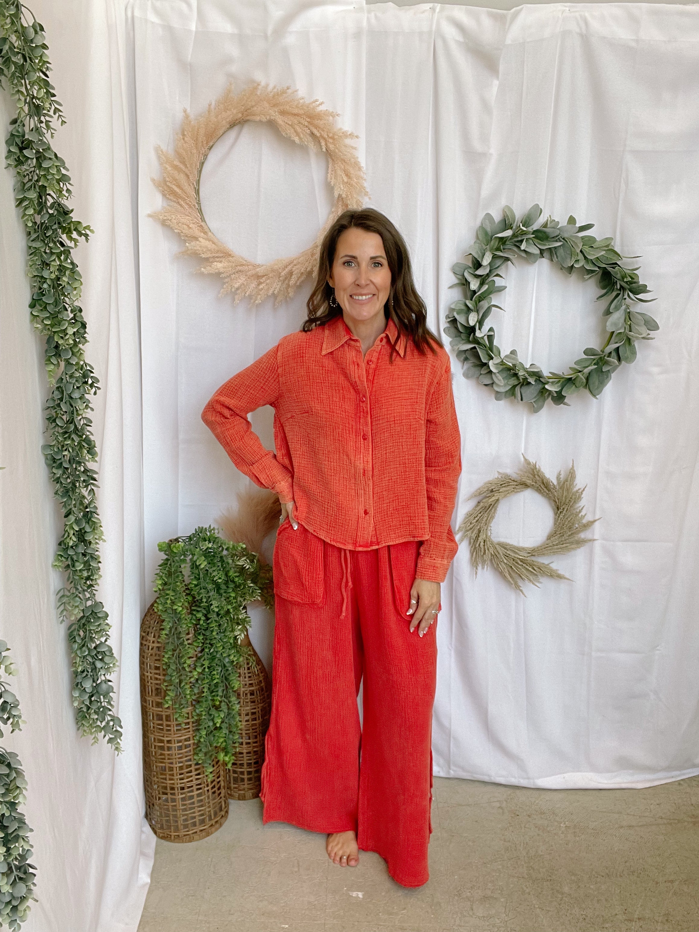 Davi Garment Washed Set-Red-Outfit Sets-davi-The Silo Boutique, Women's Fashion Boutique Located in Warren and Grand Forks North Dakota