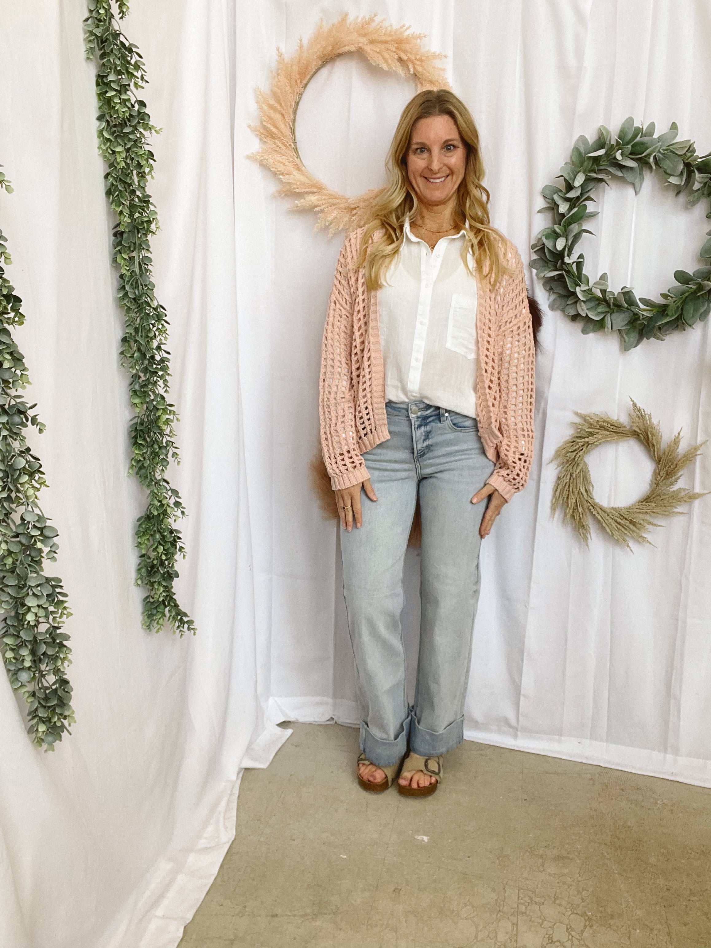Rae Crochet Cardigan-Peach-Cardigans-Doe and Rae-The Silo Boutique, Women's Fashion Boutique Located in Warren and Grand Forks North Dakota