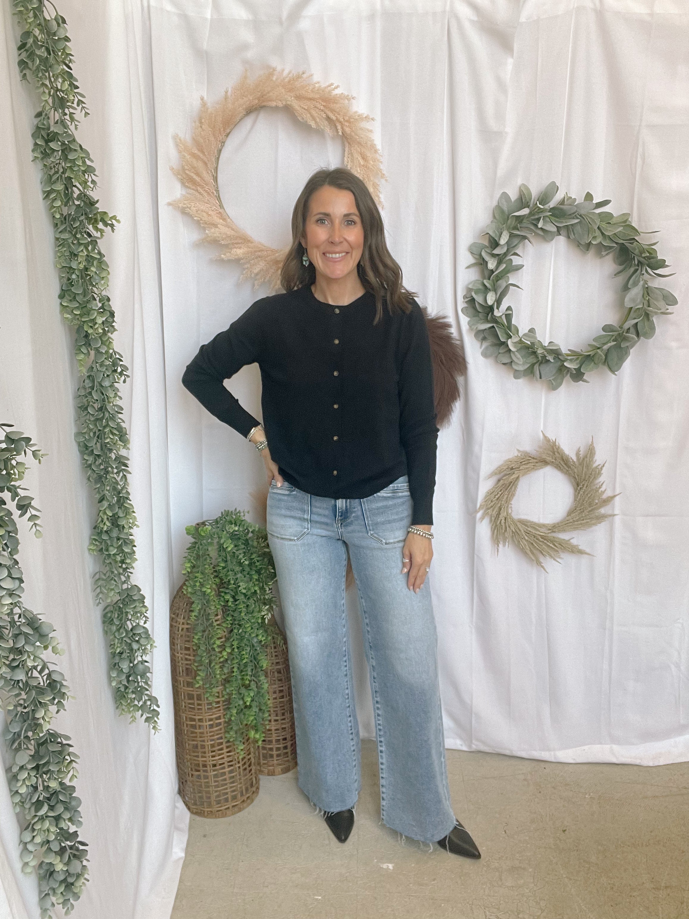 Celia Button Up Cardigan-Black-Cardigans-staccato-The Silo Boutique, Women's Fashion Boutique Located in Warren and Grand Forks North Dakota