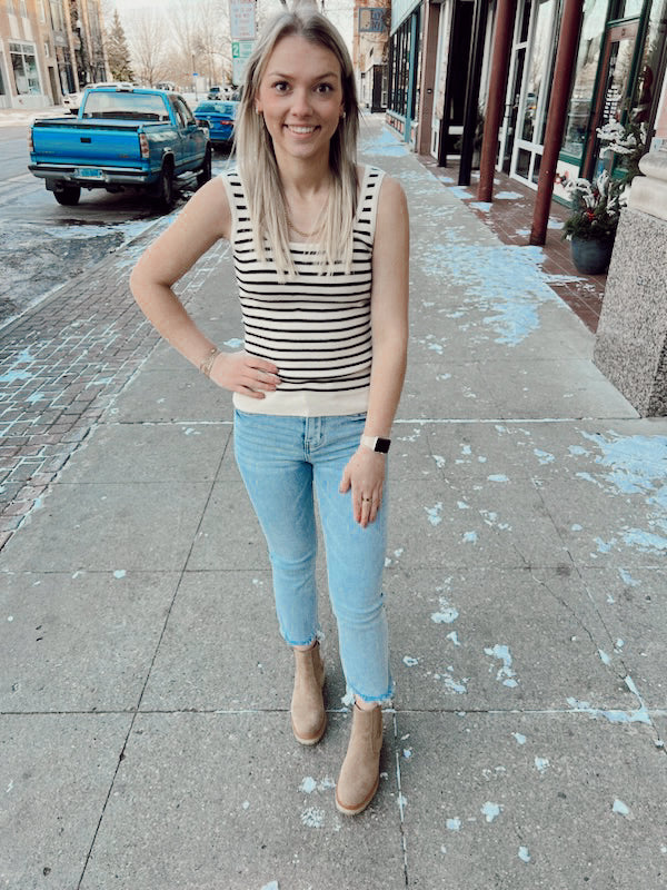 Apricot Knitted Striped Tank-Final Sale Online Only-Tank Tops-Apricot-The Silo Boutique, Women's Fashion Boutique Located in Warren and Grand Forks North Dakota