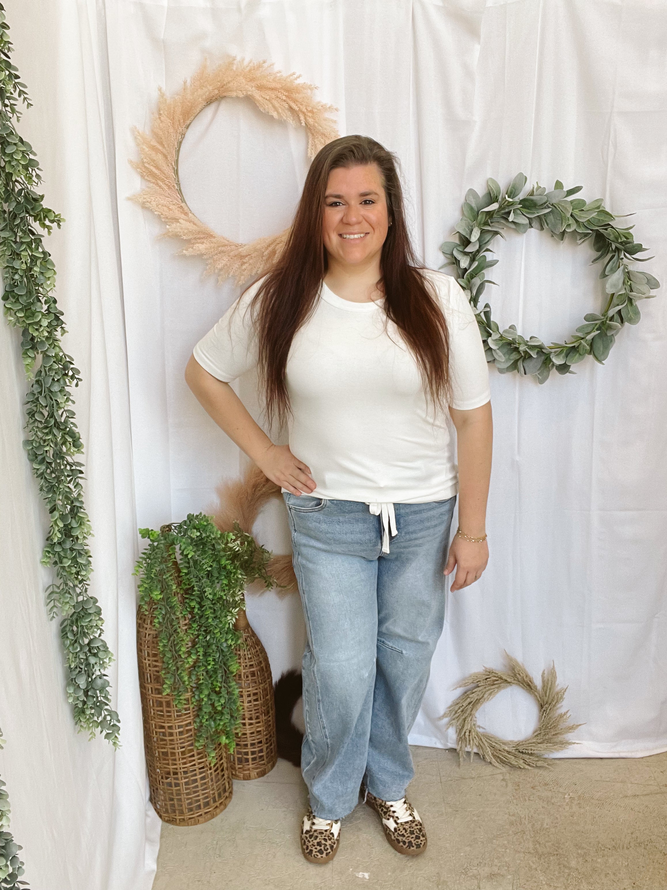 Be Cool Plus Crew Short Sleeve Top-Ivory-Long Sleeve Tops-be cool-The Silo Boutique, Women's Fashion Boutique Located in Warren and Grand Forks North Dakota
