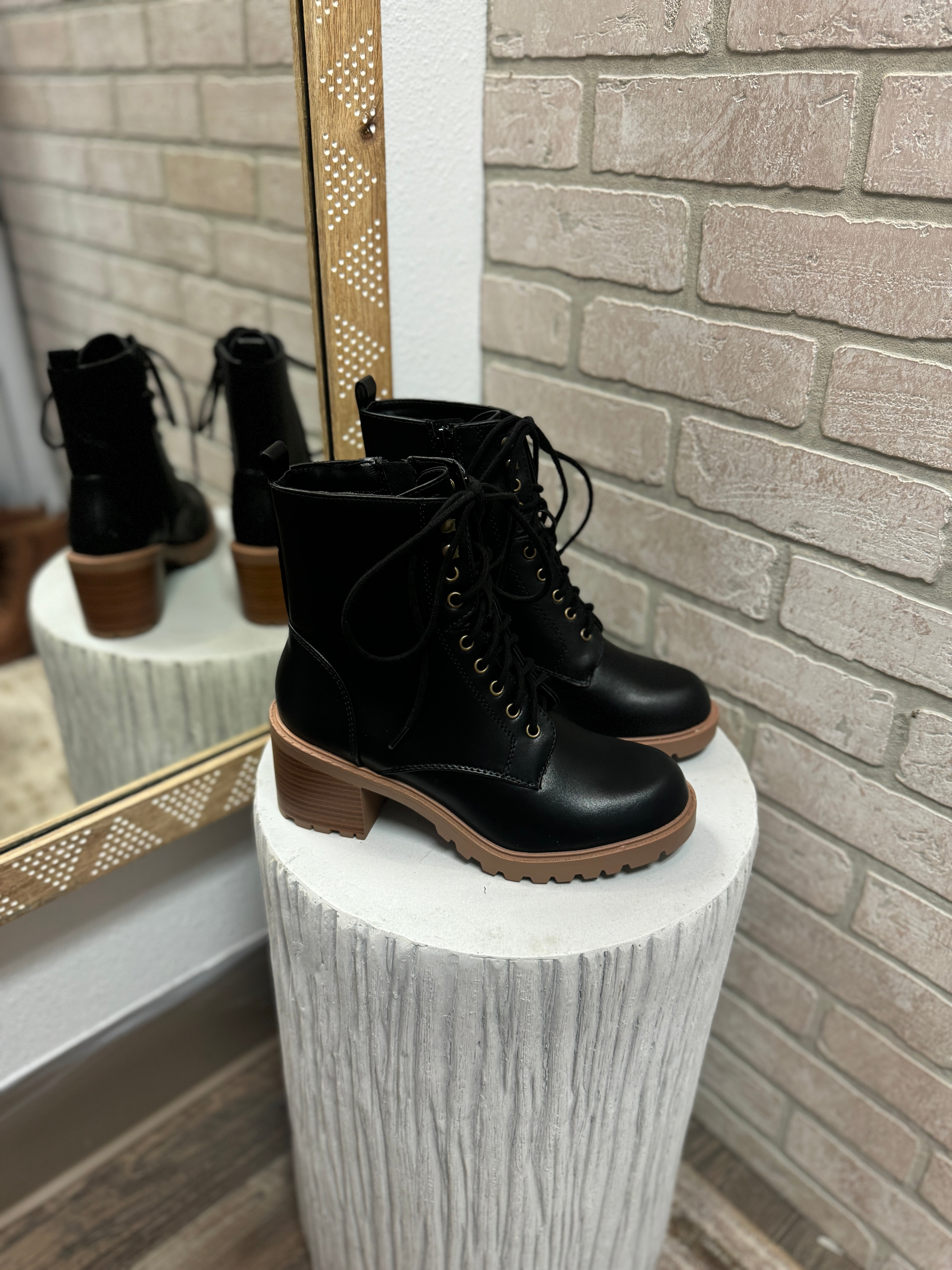 Soda Velour Lug Boot Shoe-Black-Boots-soda-The Silo Boutique, Women's Fashion Boutique Located in Warren and Grand Forks North Dakota