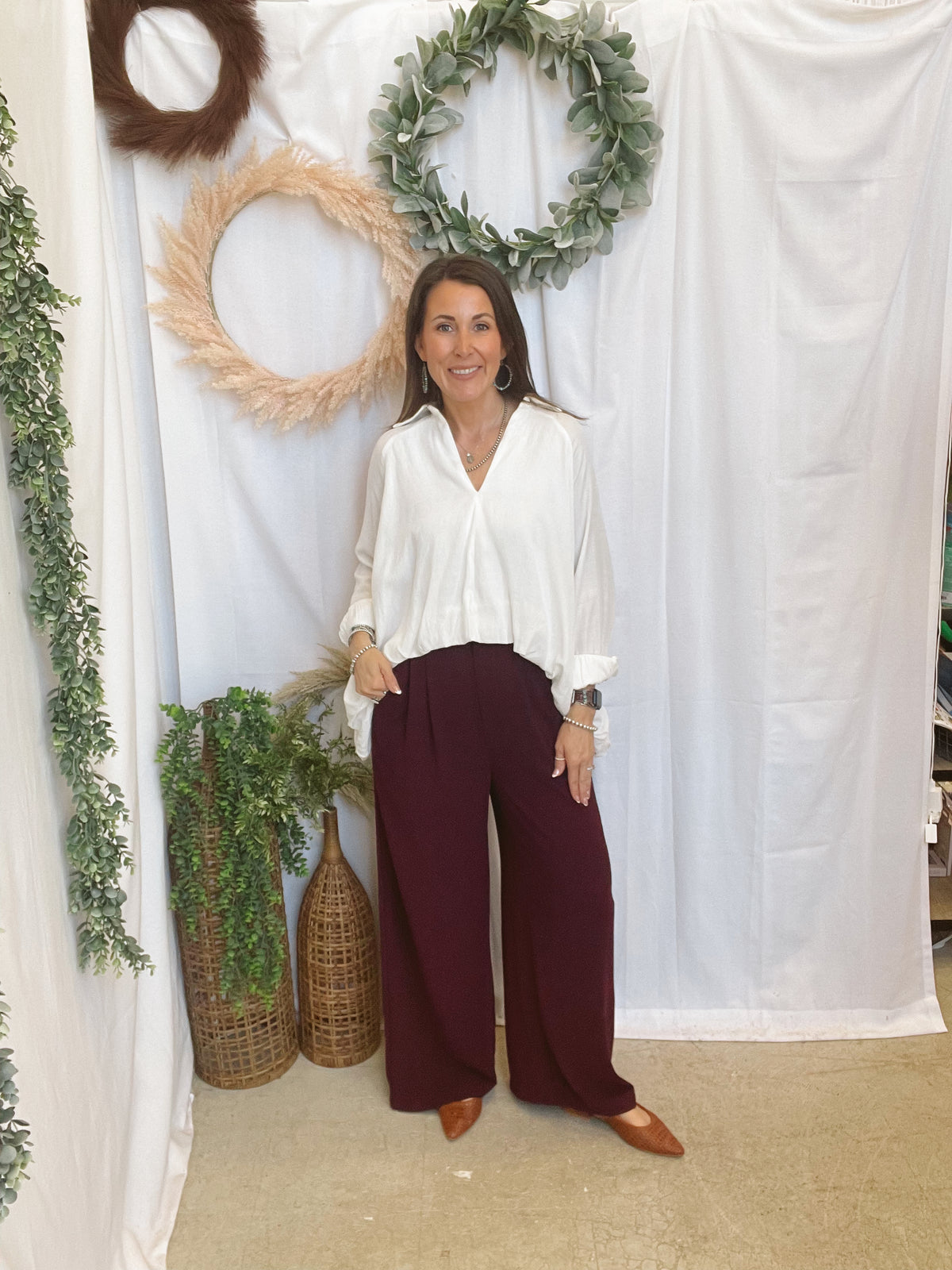 Nina Pants-Merlot-Pants-ENTRO-The Silo Boutique, Women's Fashion Boutique Located in Warren and Grand Forks North Dakota