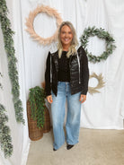 Faux Leather Puffer Hooded Vest-Vests-hem and thread-The Silo Boutique, Women's Fashion Boutique Located in Warren and Grand Forks North Dakota