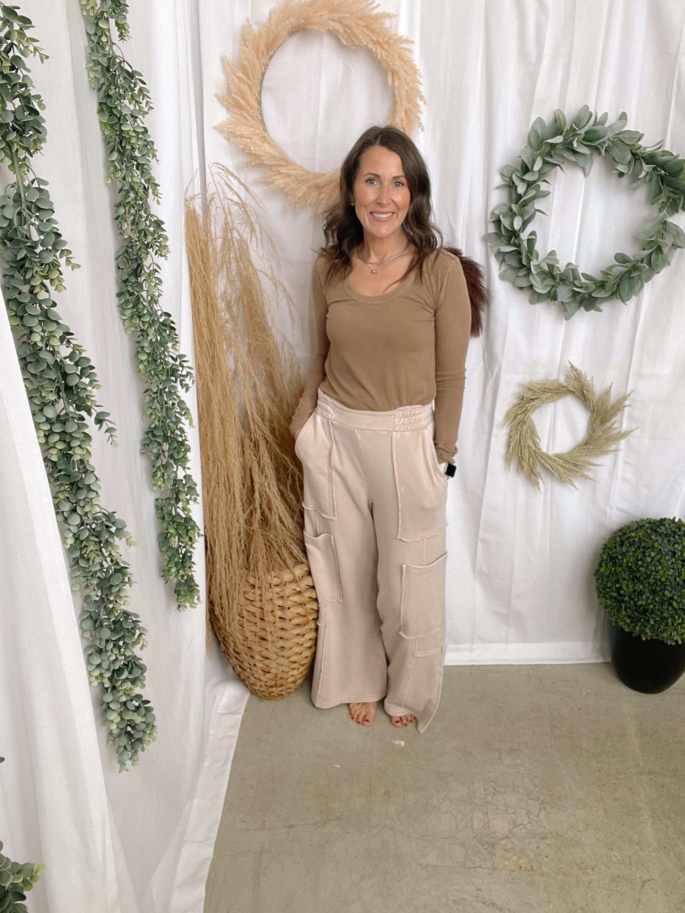 Bella Knit Oversized Cargo Pants-Dark Taupe-Pants-hyfve-The Silo Boutique, Women's Fashion Boutique Located in Warren and Grand Forks North Dakota