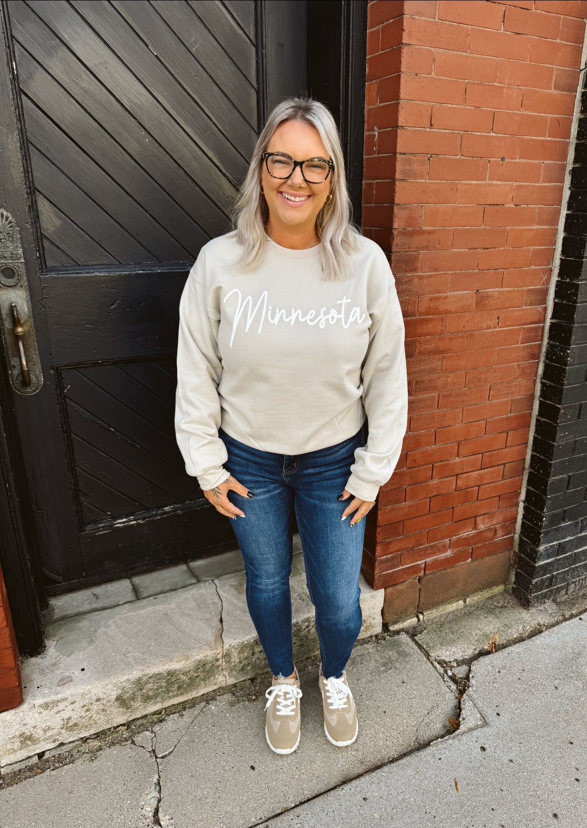 Sand Minnesota Puff Sweatshirt-Sweatshirts-Ivy-The Silo Boutique, Women's Fashion Boutique Located in Warren and Grand Forks North Dakota