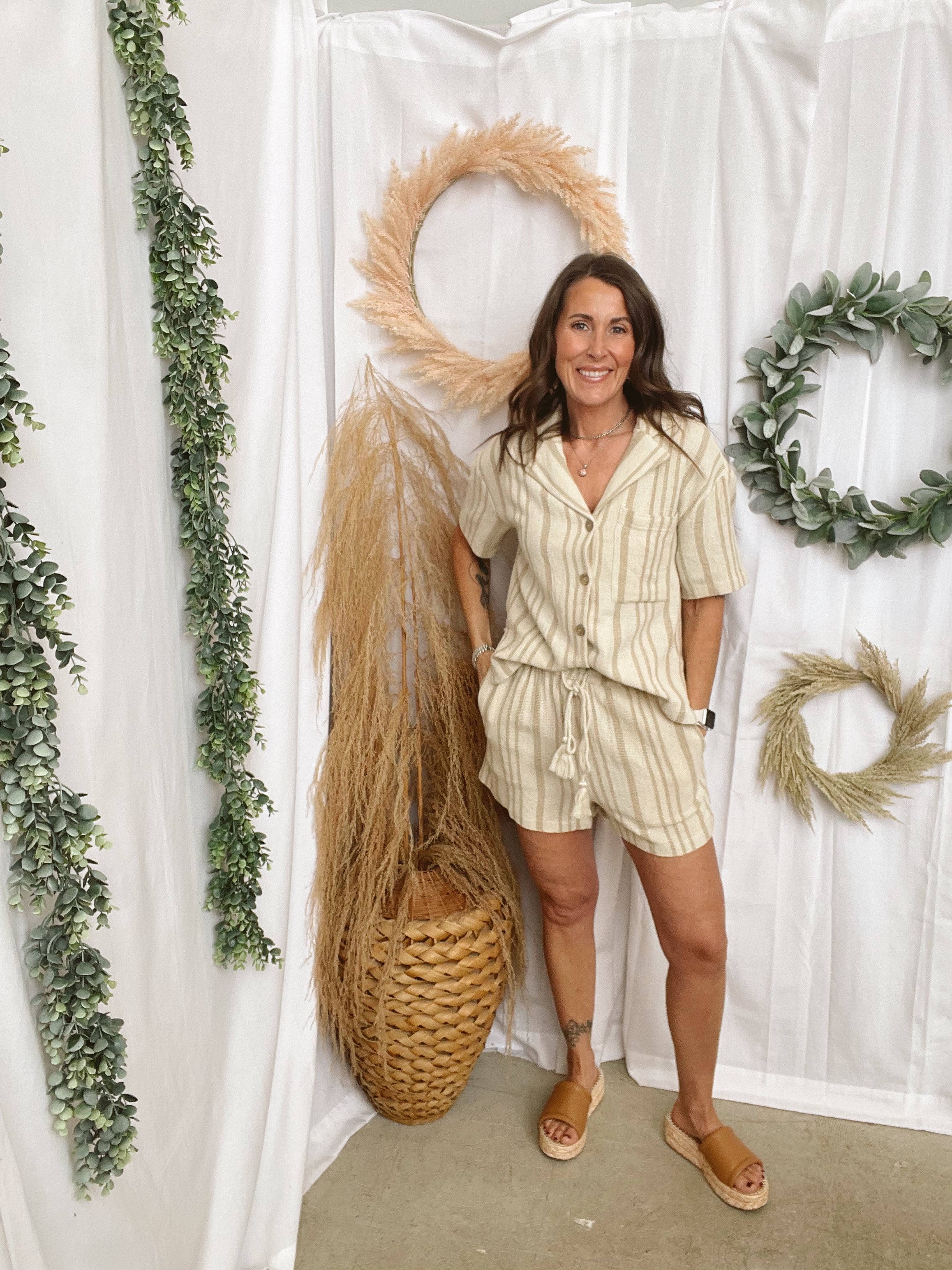 Elan Taupe Stripe Shorts-Shorts-elan-The Silo Boutique, Women's Fashion Boutique Located in Warren and Grand Forks North Dakota