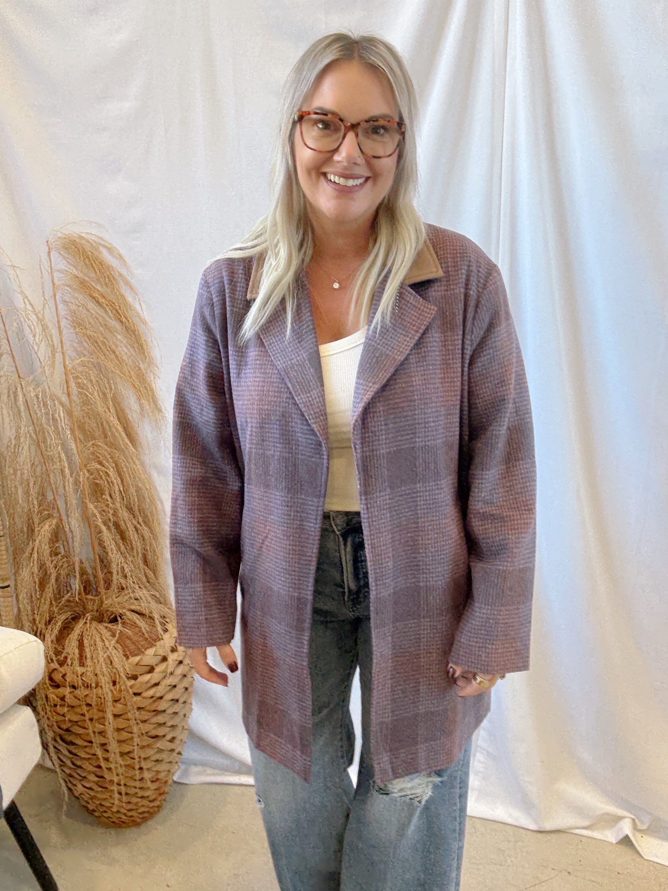 Eggplant Mix Blazer-Blazers-hem and thread-The Silo Boutique, Women's Fashion Boutique Located in Warren and Grand Forks North Dakota