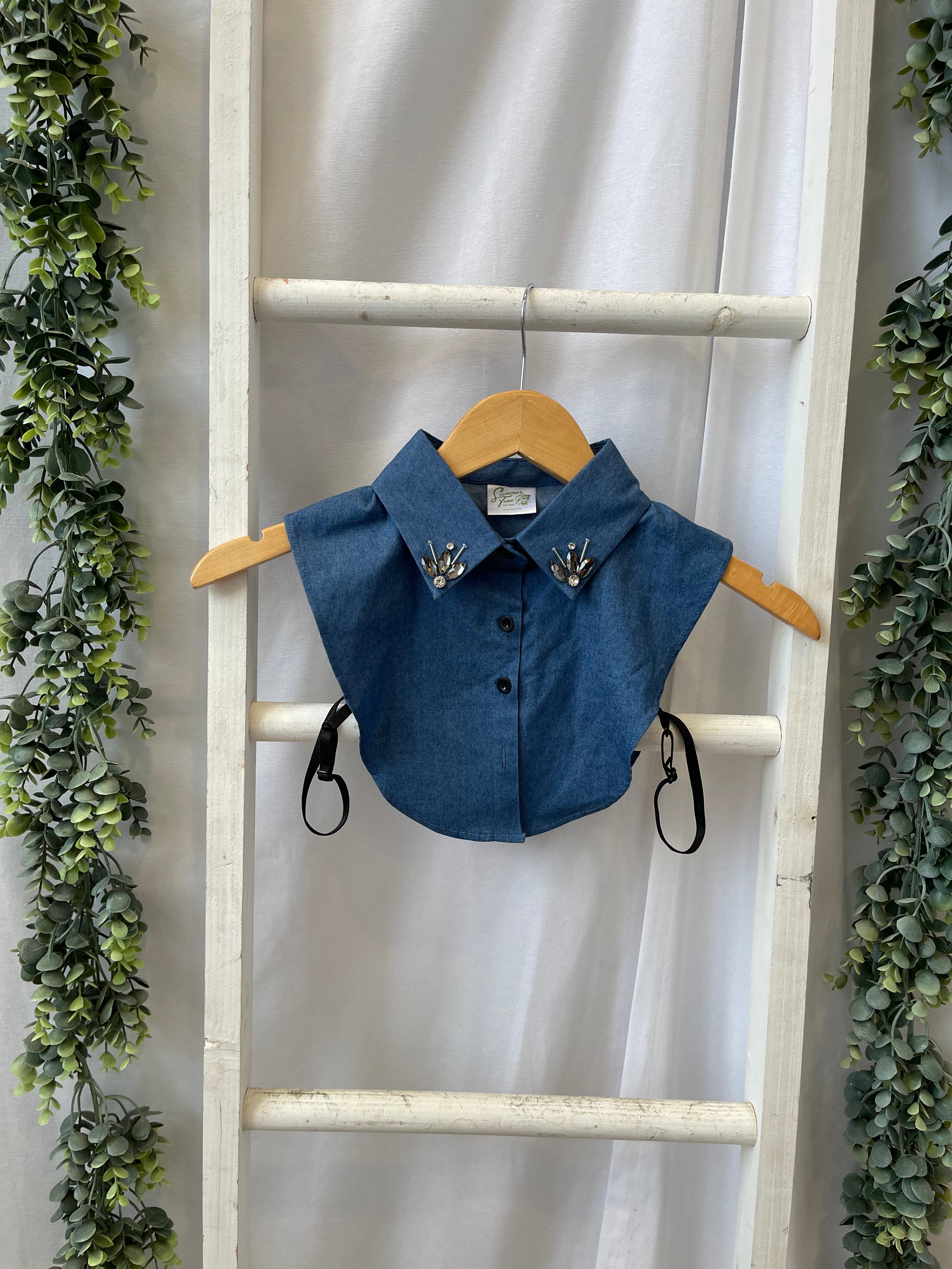 Corporate Collar-Denim Jewels-Short Sleeve Tops-Summer Tees-The Silo Boutique, Women's Fashion Boutique Located in Warren and Grand Forks North Dakota
