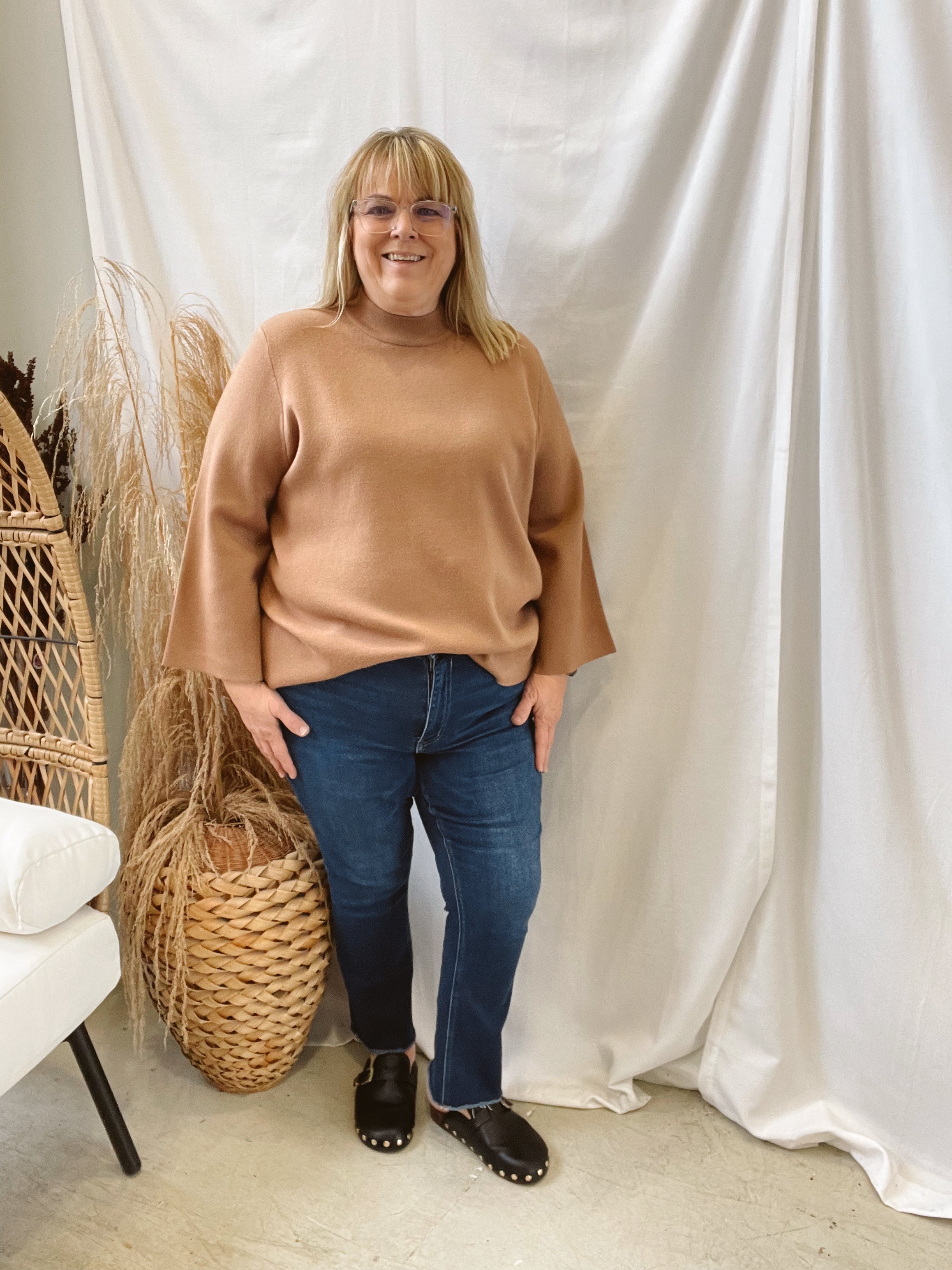 Evelyn Mock Neck Sweater-Taupe-Sweaters-entro-The Silo Boutique, Women's Fashion Boutique Located in Warren and Grand Forks North Dakota