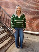 V Neck Collared Sweater Top-Green Beige-Sweaters-&merci-The Silo Boutique, Women's Fashion Boutique Located in Warren and Grand Forks North Dakota