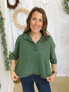 Livy Short Sleeve Collar Top-Green-Short Sleeve Tops-hyfve-The Silo Boutique, Women's Fashion Boutique Located in Warren and Grand Forks North Dakota