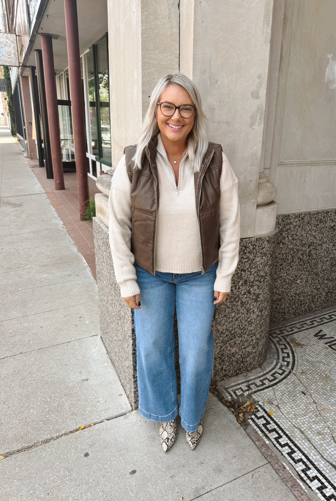 Brown Leather Look Vest-Vests-be cool-The Silo Boutique, Women's Fashion Boutique Located in Warren and Grand Forks North Dakota