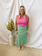 Green and Pink Floral Midi Skirt-Skirts-wishlist-The Silo Boutique, Women's Fashion Boutique Located in Warren and Grand Forks North Dakota