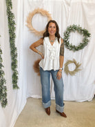 Nikki Flowy Blouse Tank-White-Tank Tops-entro-The Silo Boutique, Women's Fashion Boutique Located in Warren and Grand Forks North Dakota
