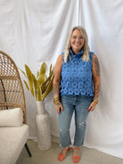 High Neck Lace Sleeveless Tank Top-Blue-Final Sale-Tank Tops-Umgee-The Silo Boutique, Women's Fashion Boutique Located in Warren and Grand Forks North Dakota
