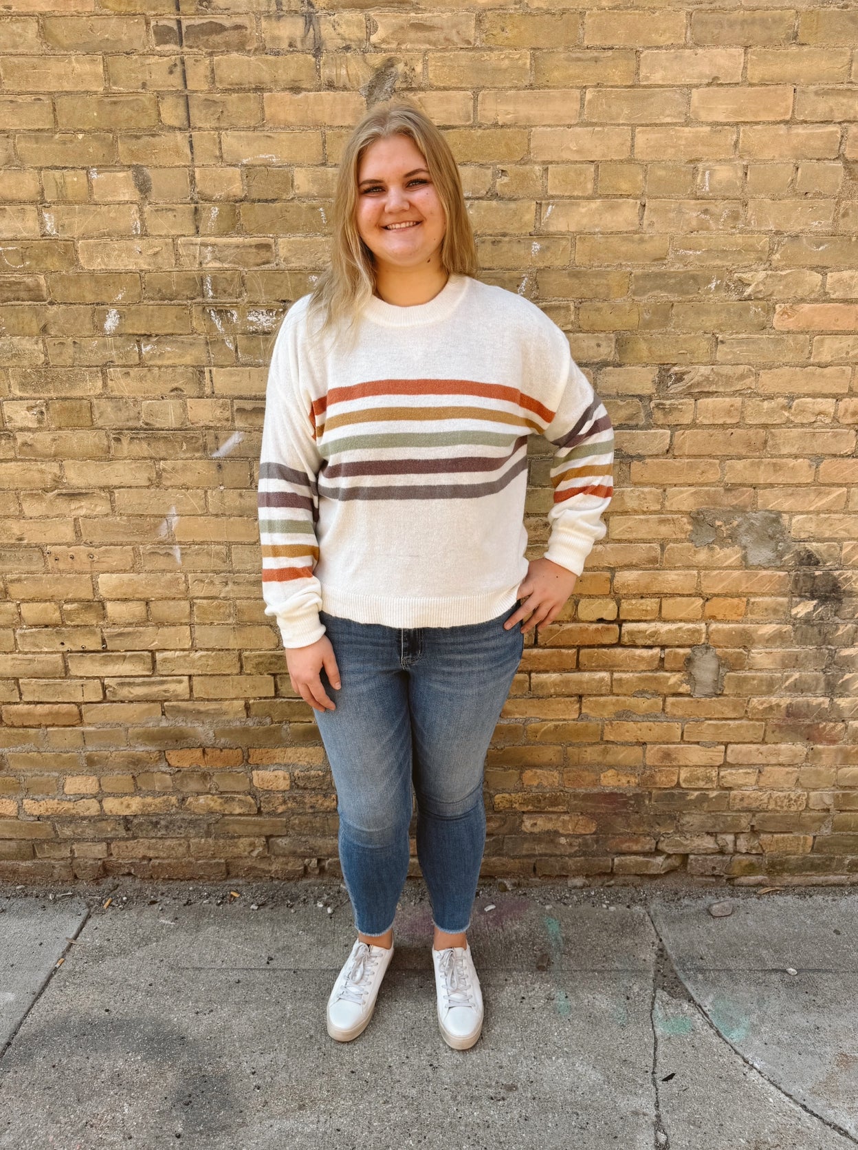 Rainbow Stripe Sweater Top-Sweaters-be cool-The Silo Boutique, Women's Fashion Boutique Located in Warren and Grand Forks North Dakota