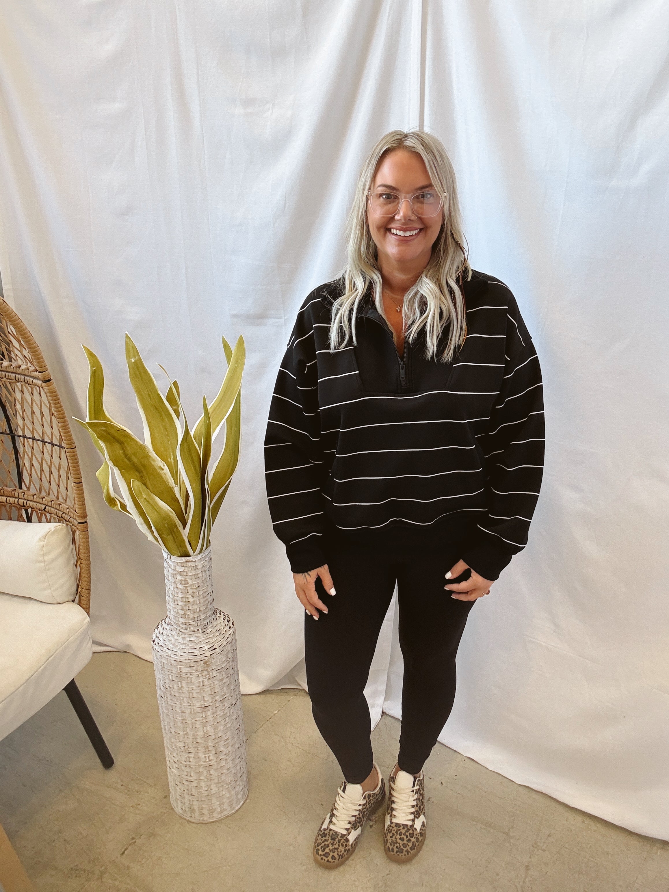 Rae Black with Cream Stripe Pullover Sweatshirt-Sweatshirts-rae mode-The Silo Boutique, Women's Fashion Boutique Located in Warren and Grand Forks North Dakota