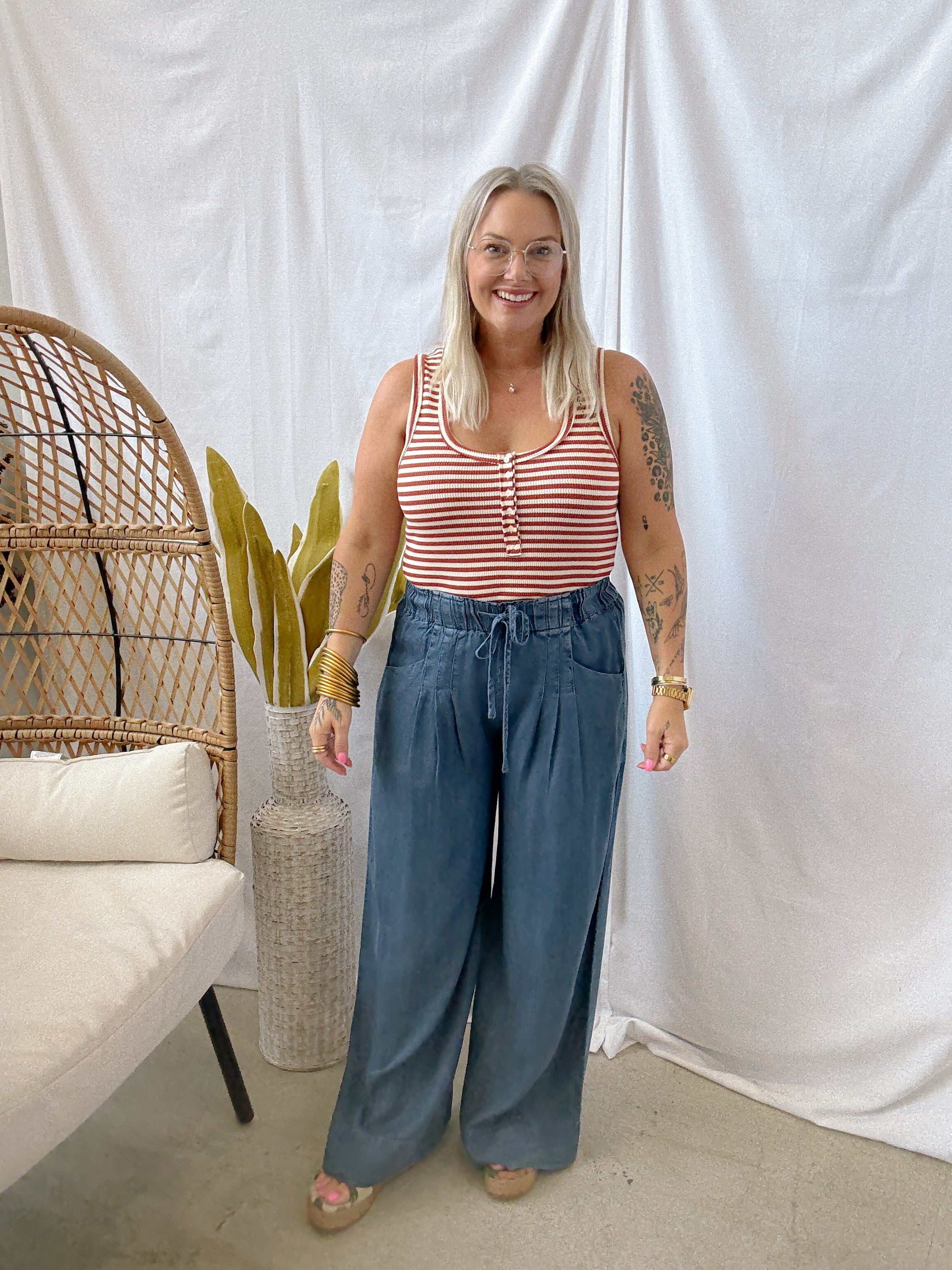 Very Striped Tank Top-Brick-Tank Tops-very j-The Silo Boutique, Women's Fashion Boutique Located in Warren and Grand Forks North Dakota