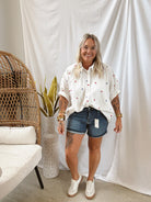 American Star Embroidered Button Up-FINAL SALE-Short Sleeve Tops-day moon-The Silo Boutique, Women's Fashion Boutique Located in Warren and Grand Forks North Dakota