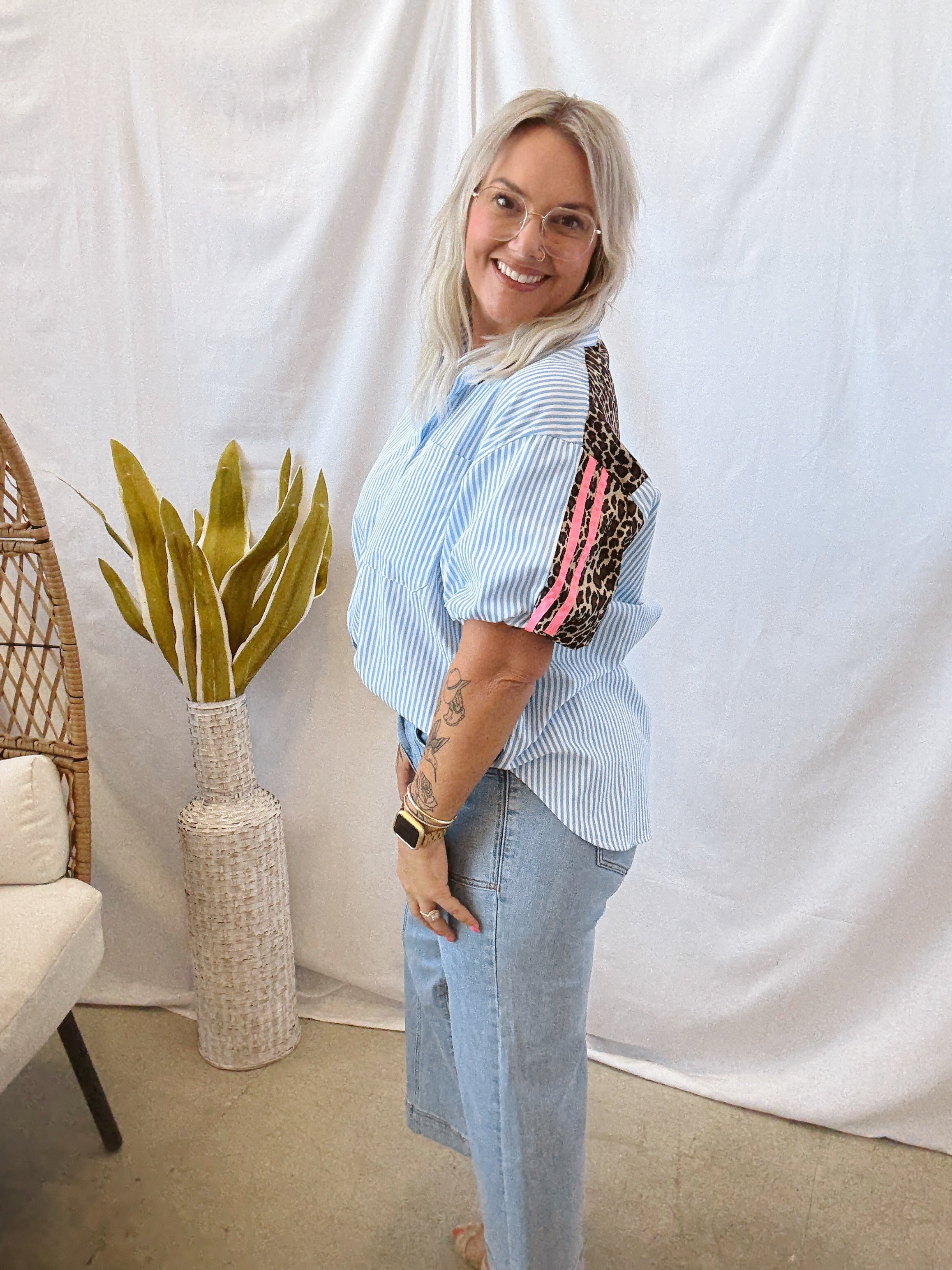 Classic with a Twist of Leopard Top-Final Sale-Short Sleeve Tops-bibi-The Silo Boutique, Women's Fashion Boutique Located in Warren and Grand Forks North Dakota
