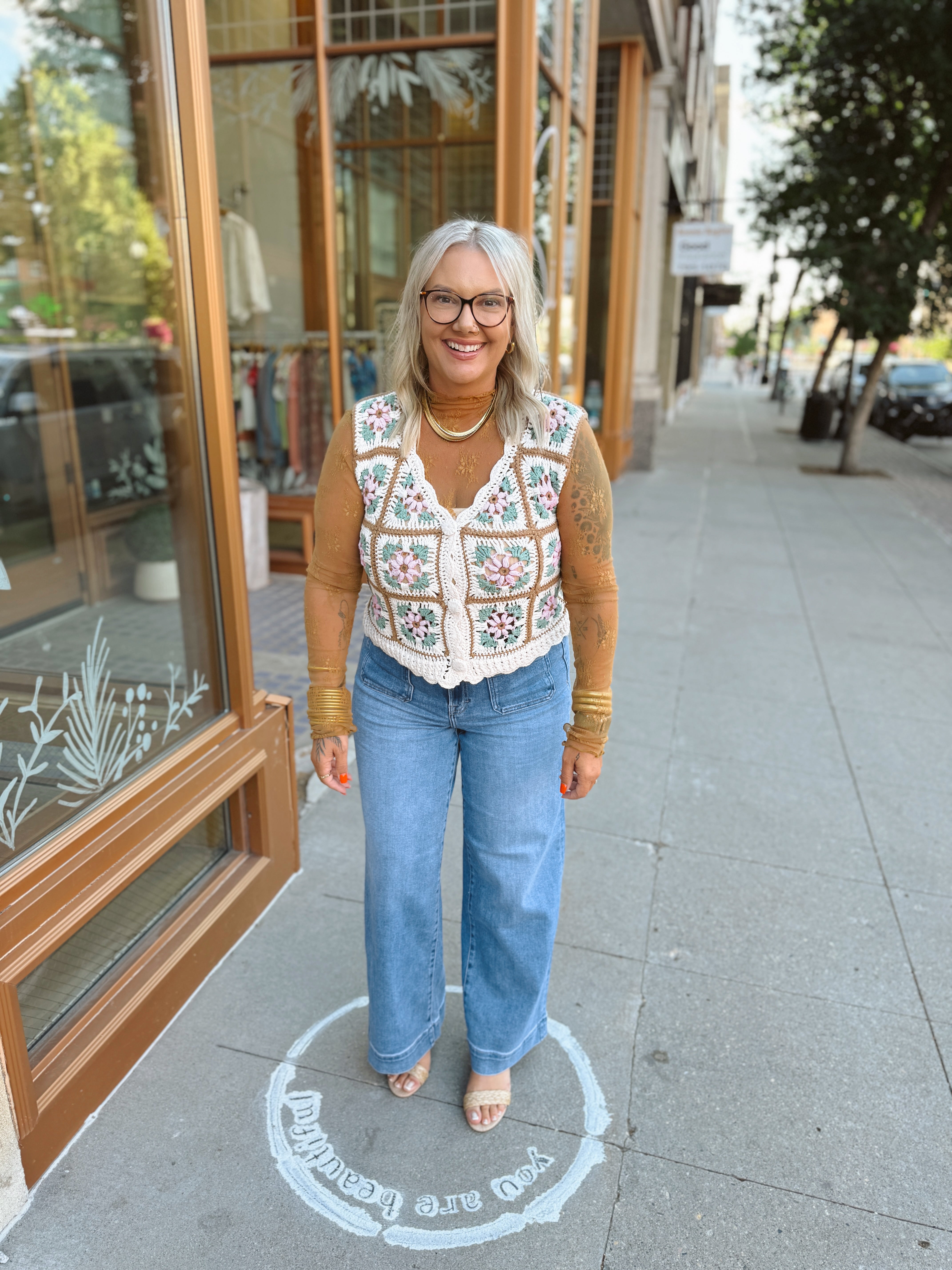 Oatmeal Multi V Neck Square Sweater Vest-Vests-bibi-The Silo Boutique, Women's Fashion Boutique Located in Warren and Grand Forks North Dakota