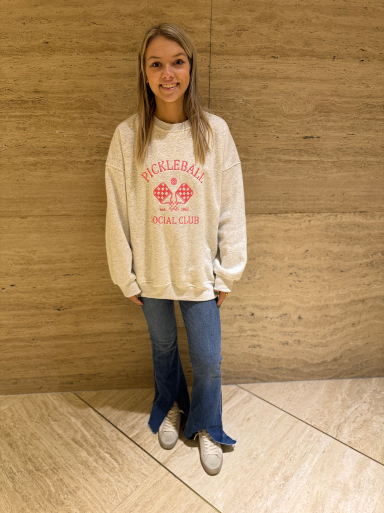 Heather Grey Pickleball Social Club Sweatshirt-Sweatshirts-gilli-The Silo Boutique, Women's Fashion Boutique Located in Warren and Grand Forks North Dakota