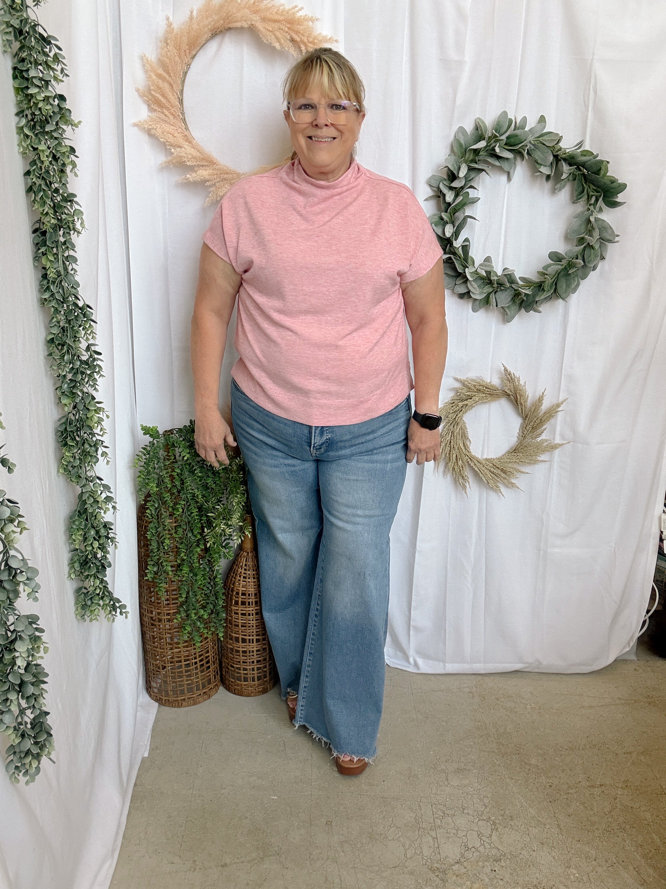 Becca Basic Mock Short Sleeve Top-Pink-Short Sleeve Tops-entro-The Silo Boutique, Women's Fashion Boutique Located in Warren and Grand Forks North Dakota