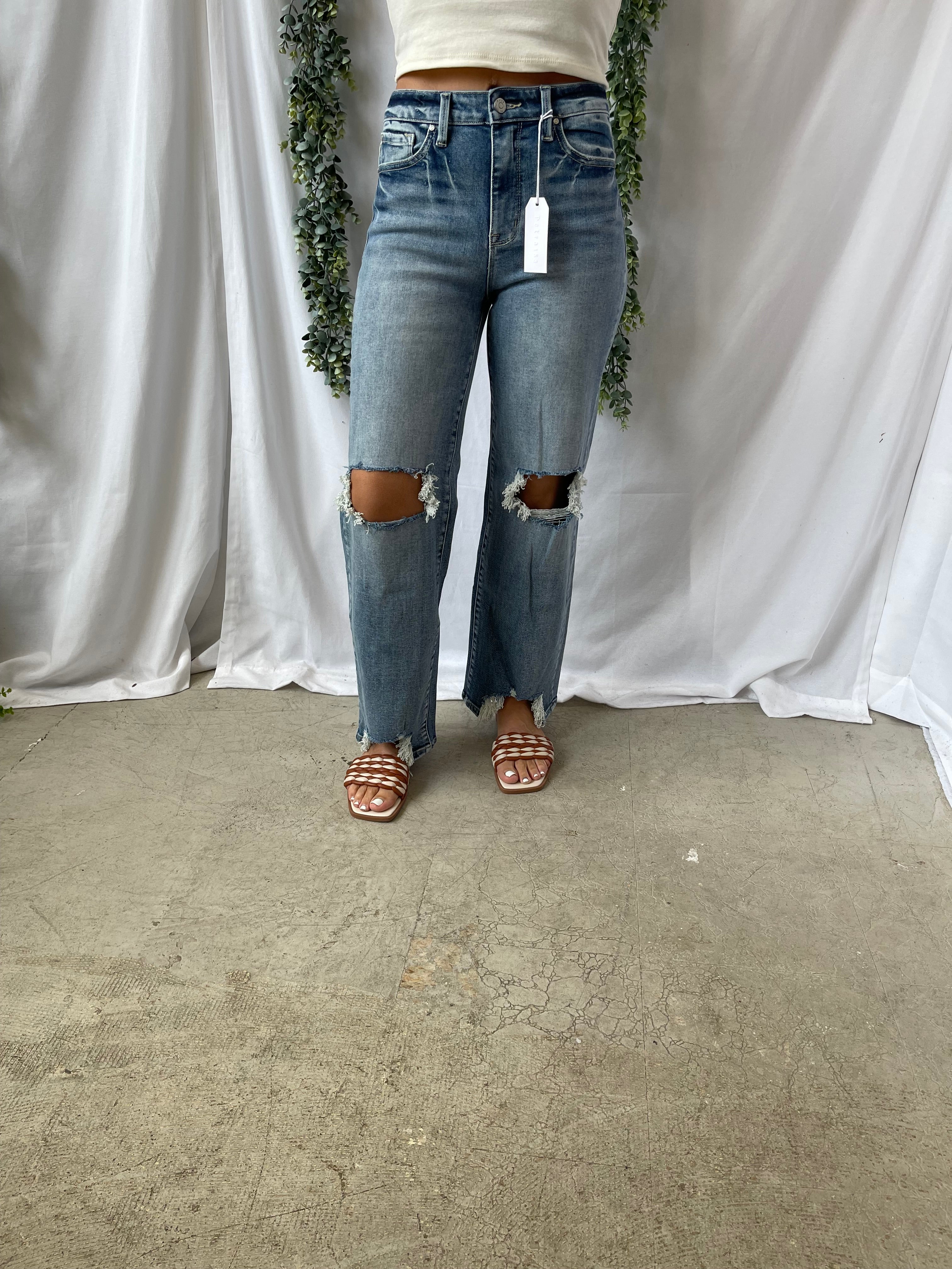 Petra Destroyed Wide Leg Jeans-Jeans-petra-The Silo Boutique, Women's Fashion Boutique Located in Warren and Grand Forks North Dakota