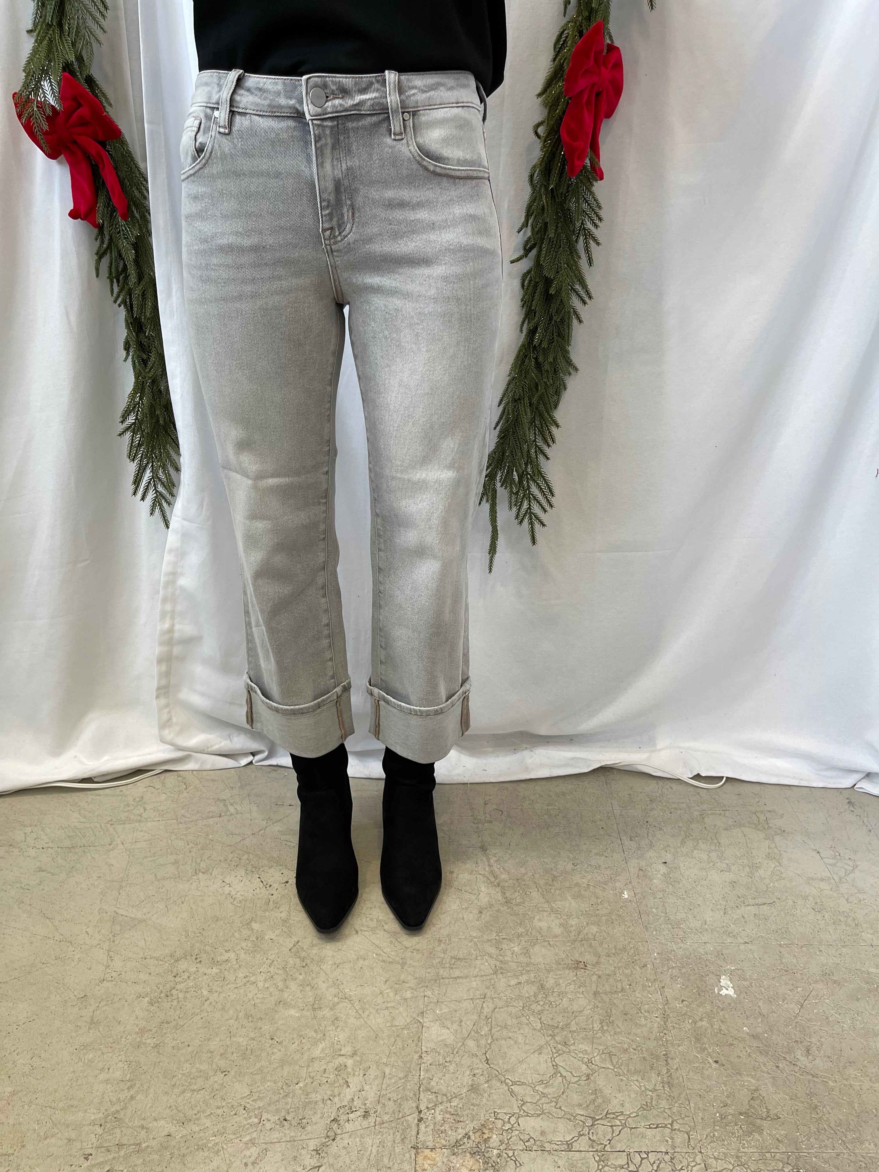 Risen Light Grey Crop Straight Jeans With Cuff-Jeans-risen-The Silo Boutique, Women's Fashion Boutique Located in Warren and Grand Forks North Dakota