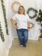 Boyfriend Round Neck Tee-White-Short Sleeve Tops-Zenana-The Silo Boutique, Women's Fashion Boutique Located in Warren and Grand Forks North Dakota