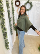 Leslie Denim Cape Jacket-Olive-Coats & Jackets-entro-The Silo Boutique, Women's Fashion Boutique Located in Warren and Grand Forks North Dakota