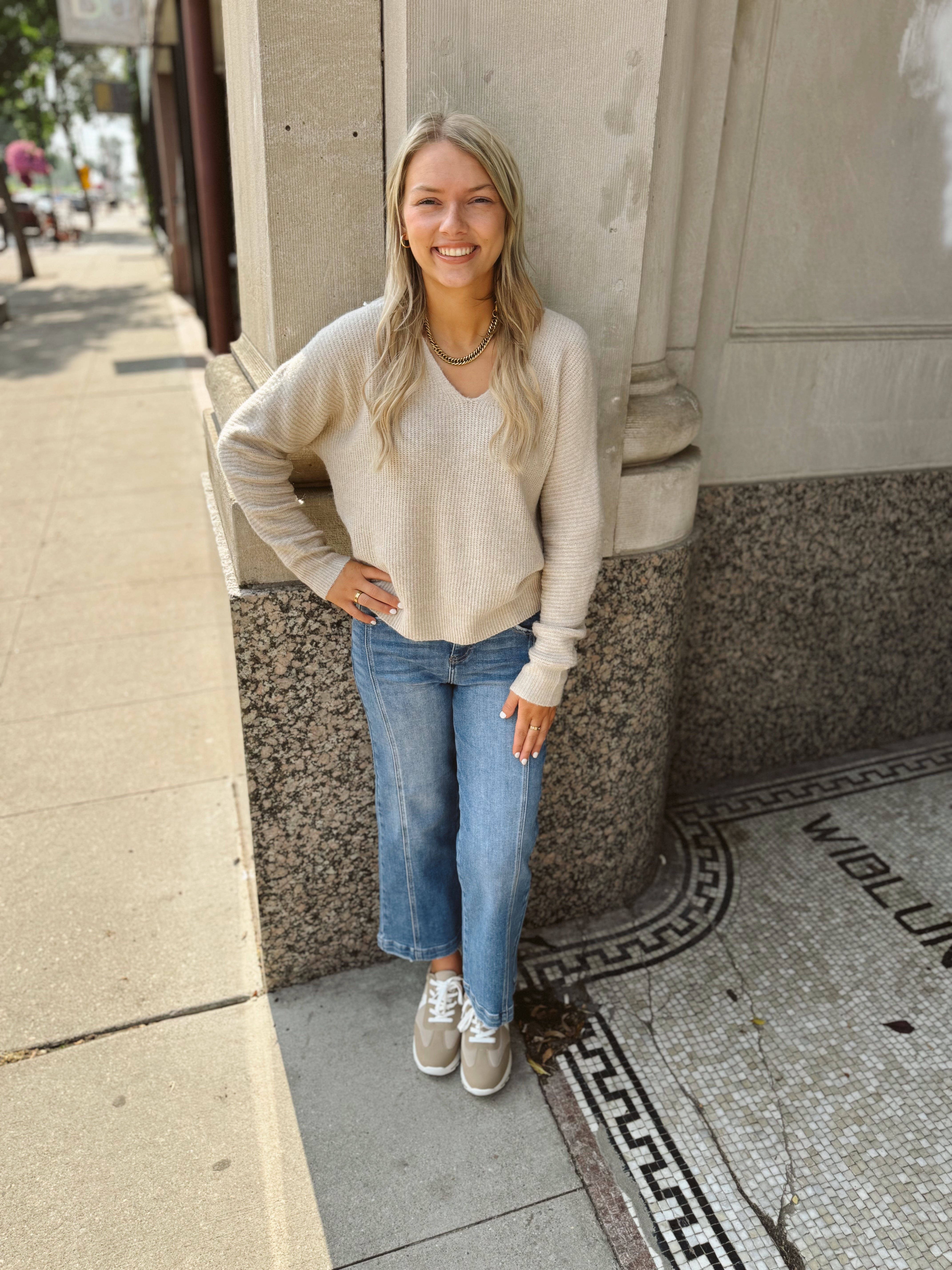 Oatmeal V Neck Sweater-Sweaters-stacatto-The Silo Boutique, Women's Fashion Boutique Located in Warren and Grand Forks North Dakota