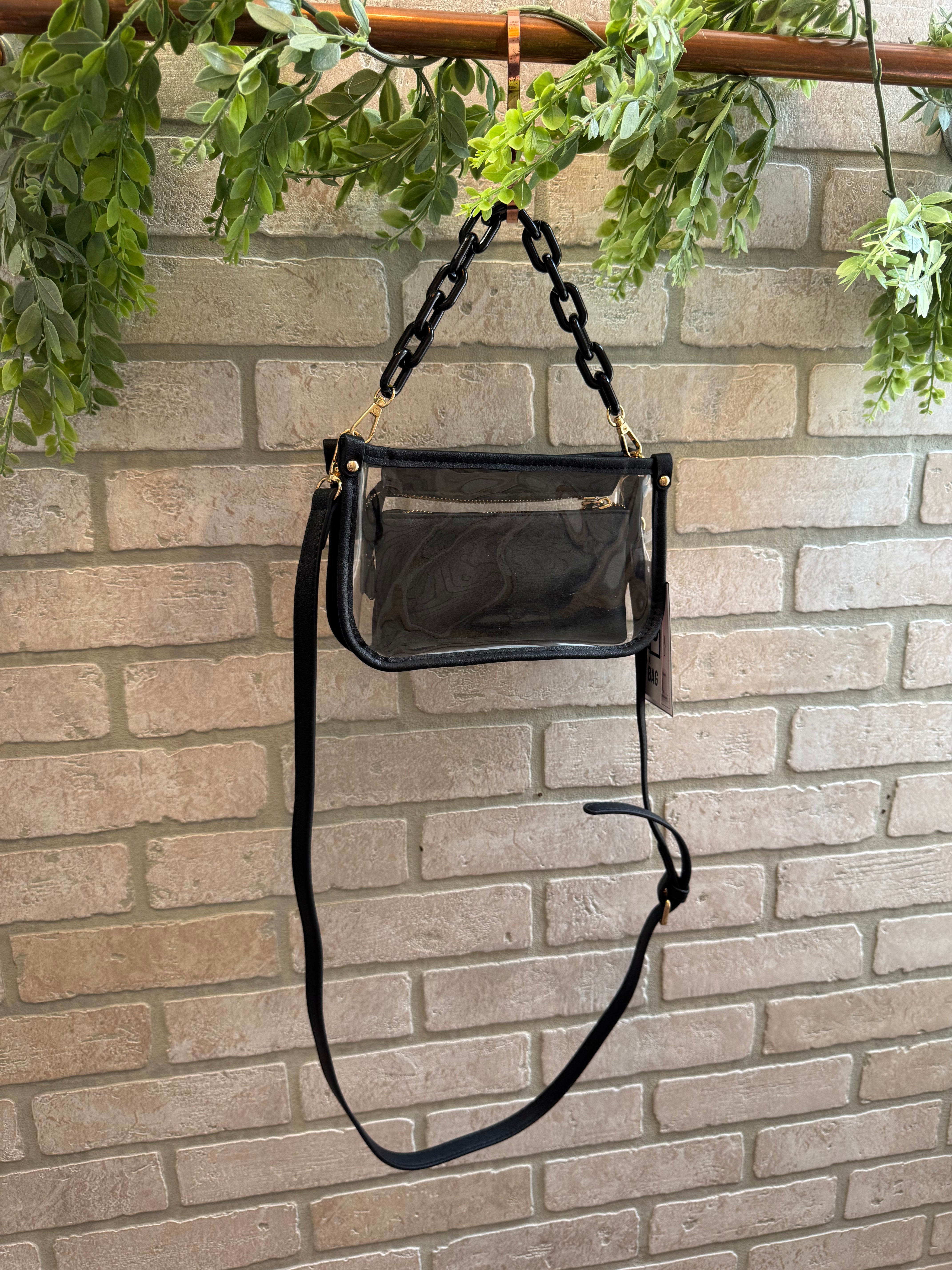 Jen and Co Jessica Clear Crossbody Purse-Black-Crossbody Purses-Jen and Co-The Silo Boutique, Women's Fashion Boutique Located in Warren and Grand Forks North Dakota