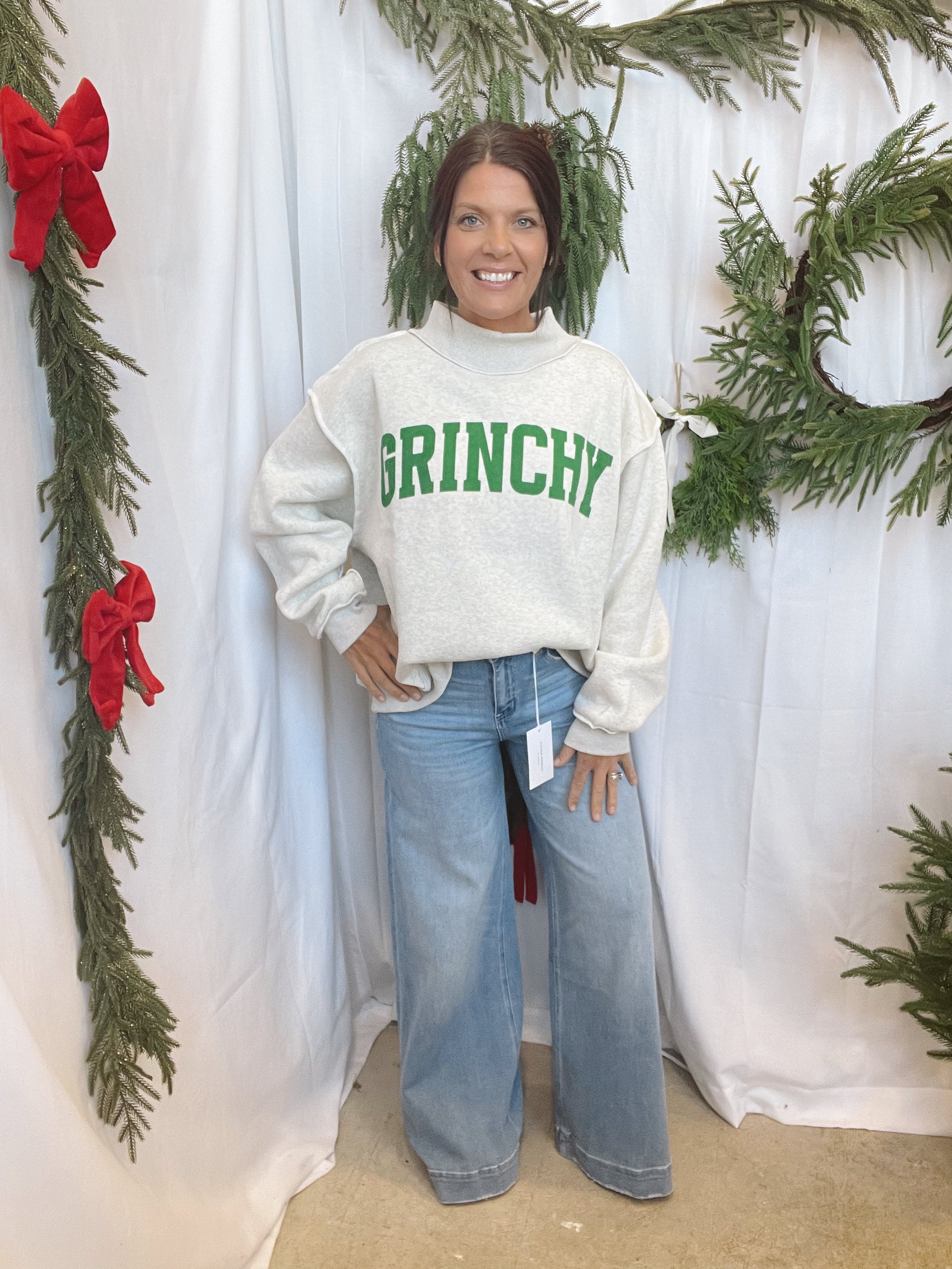 Merry & Grinchy Sweatshirt-Sweatshirts-bucketlist-The Silo Boutique, Women's Fashion Boutique Located in Warren and Grand Forks North Dakota