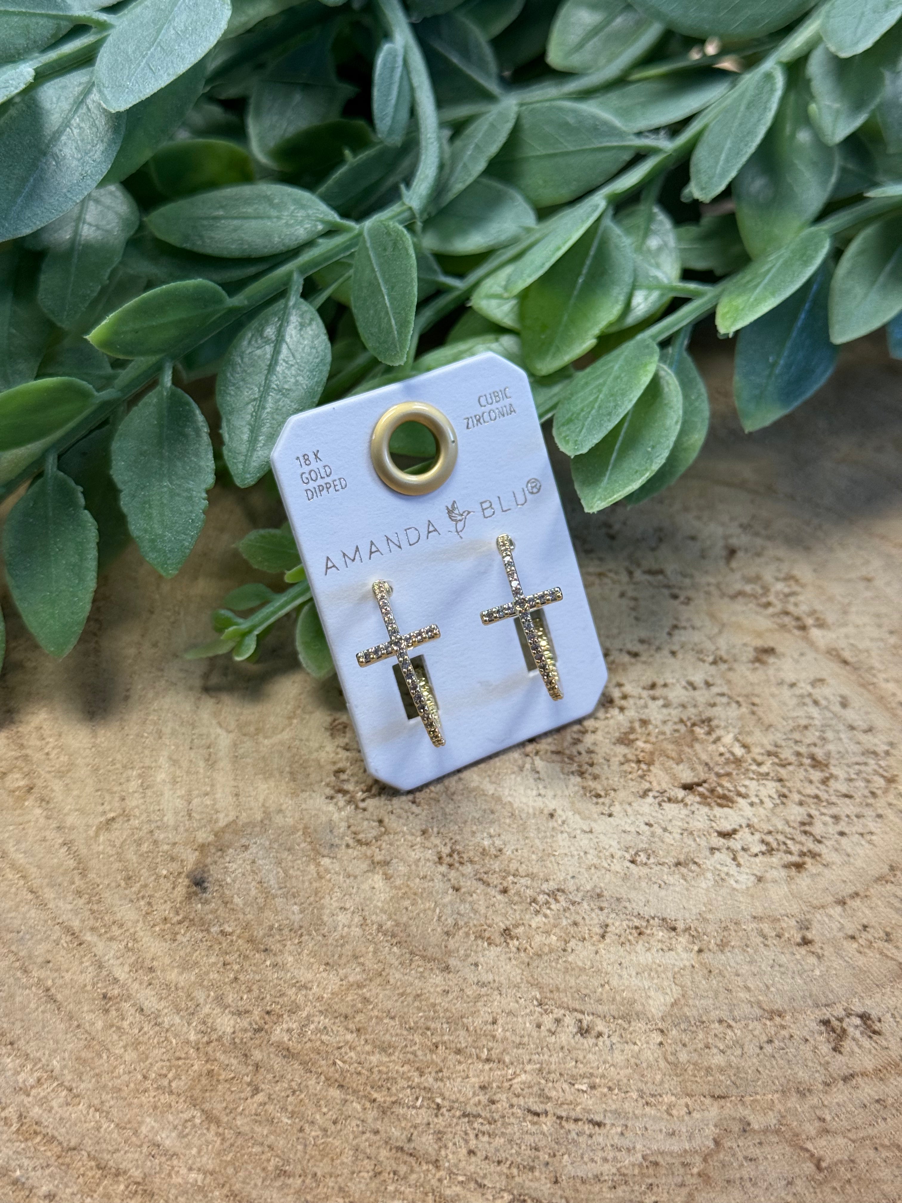 Gold CZ Cross Hoop-Final Sale-Amanda Blu-The Silo Boutique, Women's Fashion Boutique Located in Warren and Grand Forks North Dakota