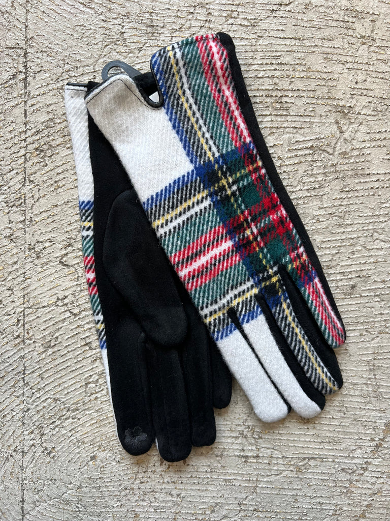 White Plaid Print Gloves-Gloves & Mittens-Avenue Zoe-The Silo Boutique, Women's Fashion Boutique Located in Warren and Grand Forks North Dakota