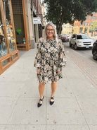 Black Floral Smocked Dress-Dresses-jodifl-The Silo Boutique, Women's Fashion Boutique Located in Warren and Grand Forks North Dakota