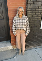 Sand and Navy Plaid Flannel Top-Long Sleeve Tops-wishlist-The Silo Boutique, Women's Fashion Boutique Located in Warren and Grand Forks North Dakota