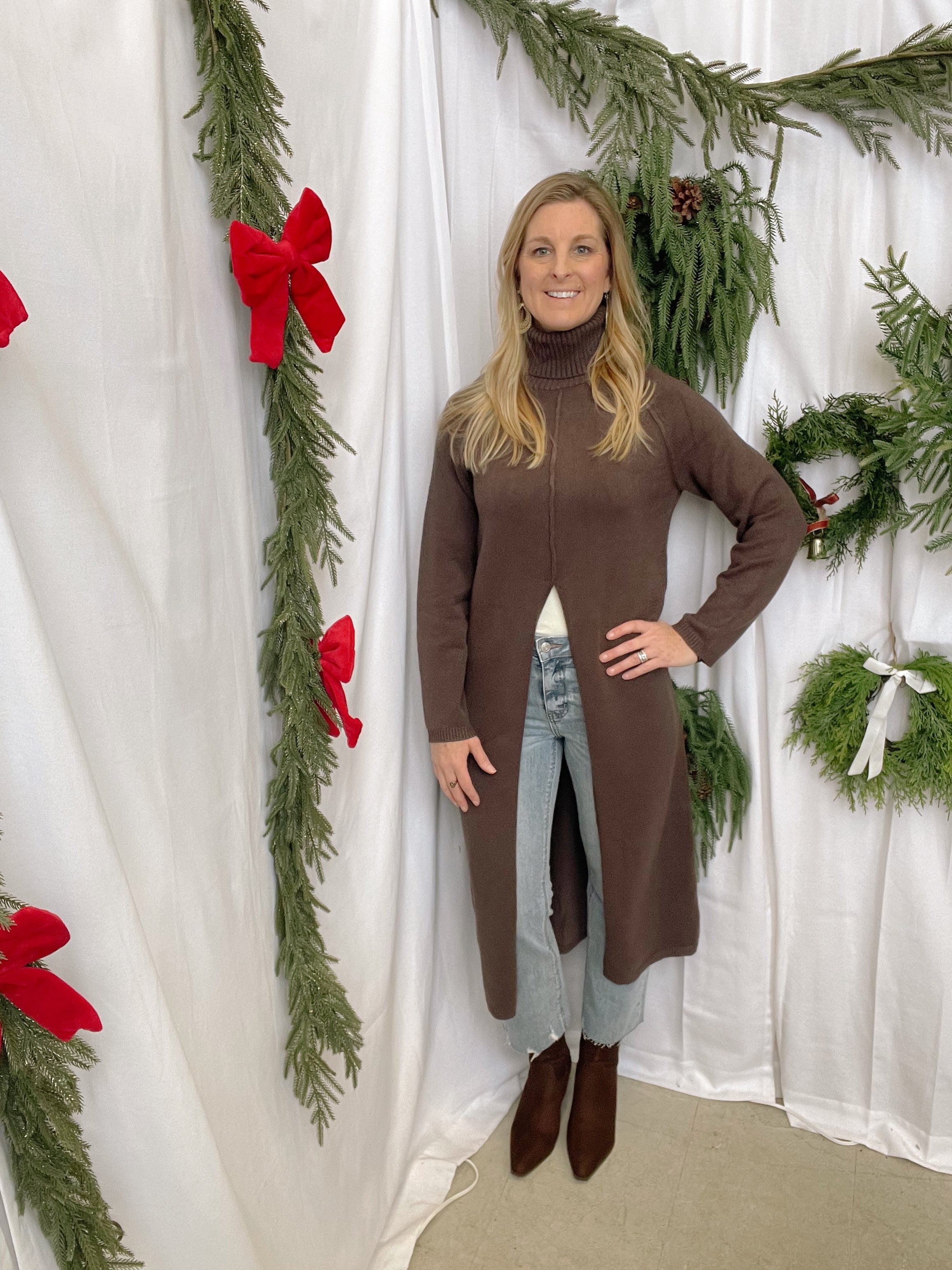 Mimosa Slit Sweater-Brown-Sweaters-mimosa-The Silo Boutique, Women's Fashion Boutique Located in Warren and Grand Forks North Dakota