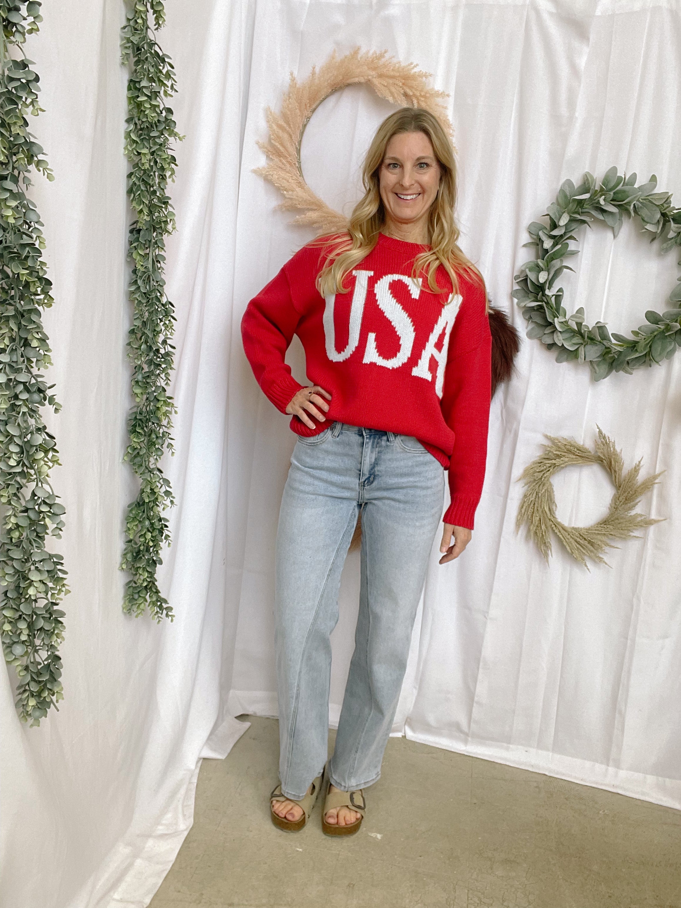 Le Lis Red USA Sweater-Sweaters-lelis-The Silo Boutique, Women's Fashion Boutique Located in Warren and Grand Forks North Dakota