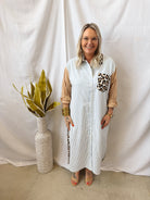 Ang Long Leopard and Striped Shirt Dress-Long Sleeve Tops-entro-The Silo Boutique, Women's Fashion Boutique Located in Warren and Grand Forks North Dakota