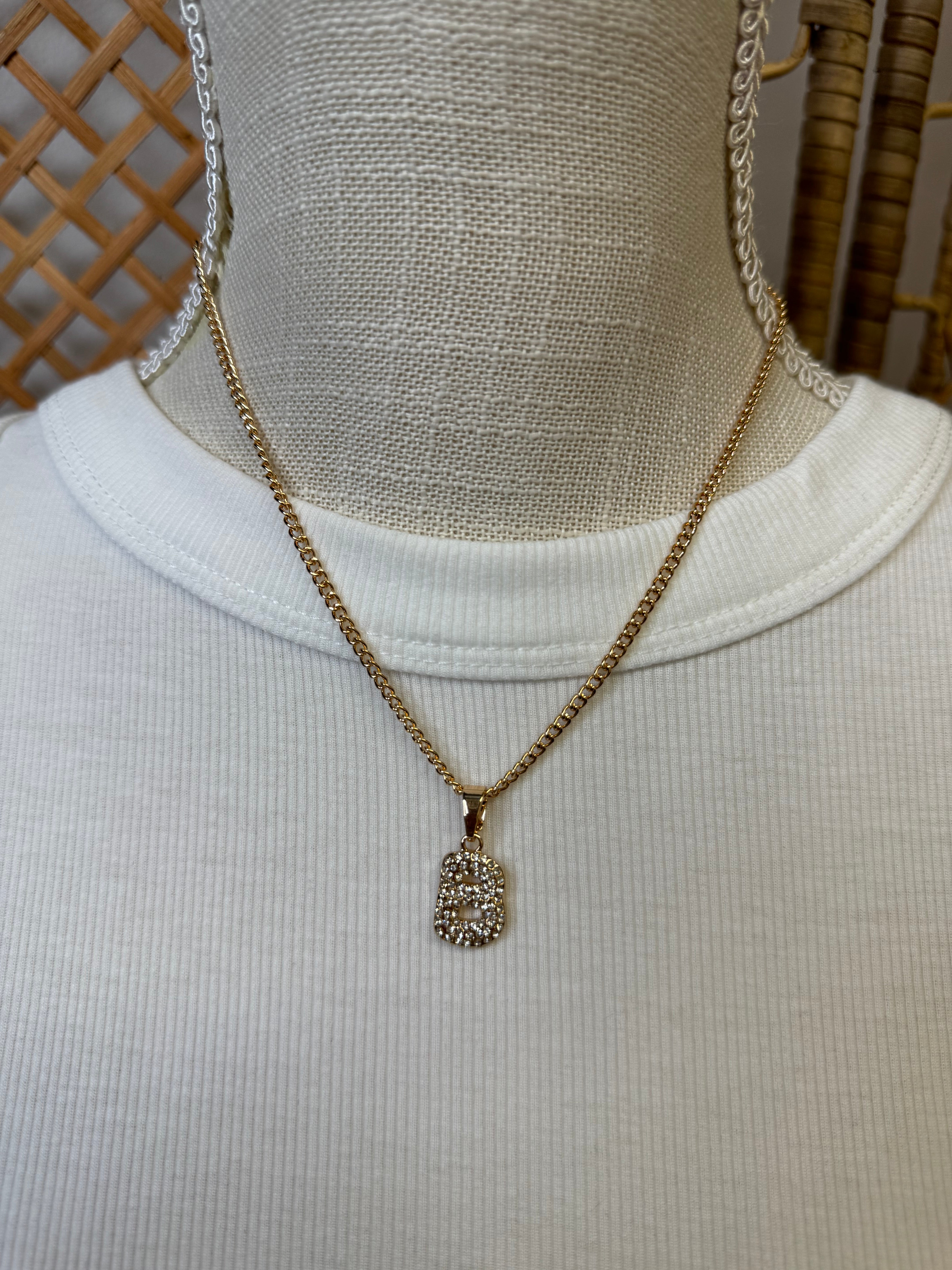 Rhinestone Initial Necklace-Necklaces-Fame-The Silo Boutique, Women's Fashion Boutique Located in Warren and Grand Forks North Dakota