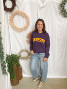 Leia Minnesota Pom Sweater-Purple-Sweaters-Leia-The Silo Boutique, Women's Fashion Boutique Located in Warren and Grand Forks North Dakota